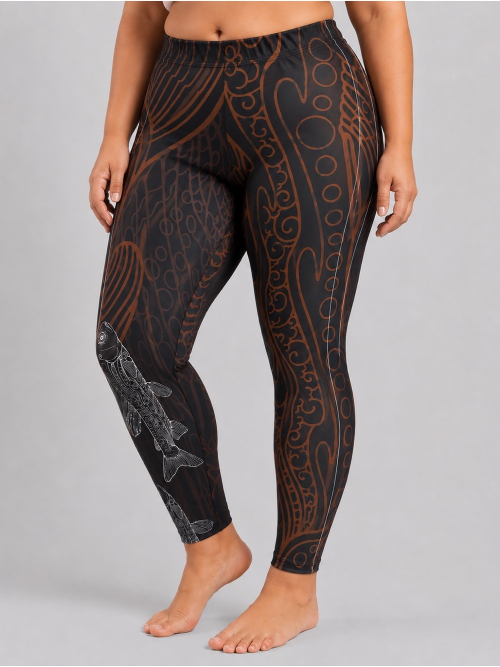 FisheWear Unbound Brown Signature Leggings Women’s 2XL Discontinued Fish Print